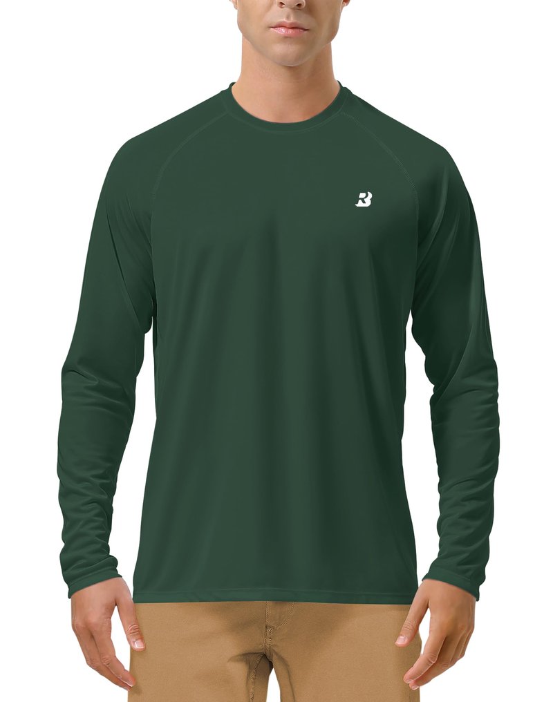Roadbox Mens UPF 50+ Long Sleeve SPF Diving Rash Guard UV Sun Protection Shirts for Outdoor Fishing Hiking Swimming Running Emerald Green