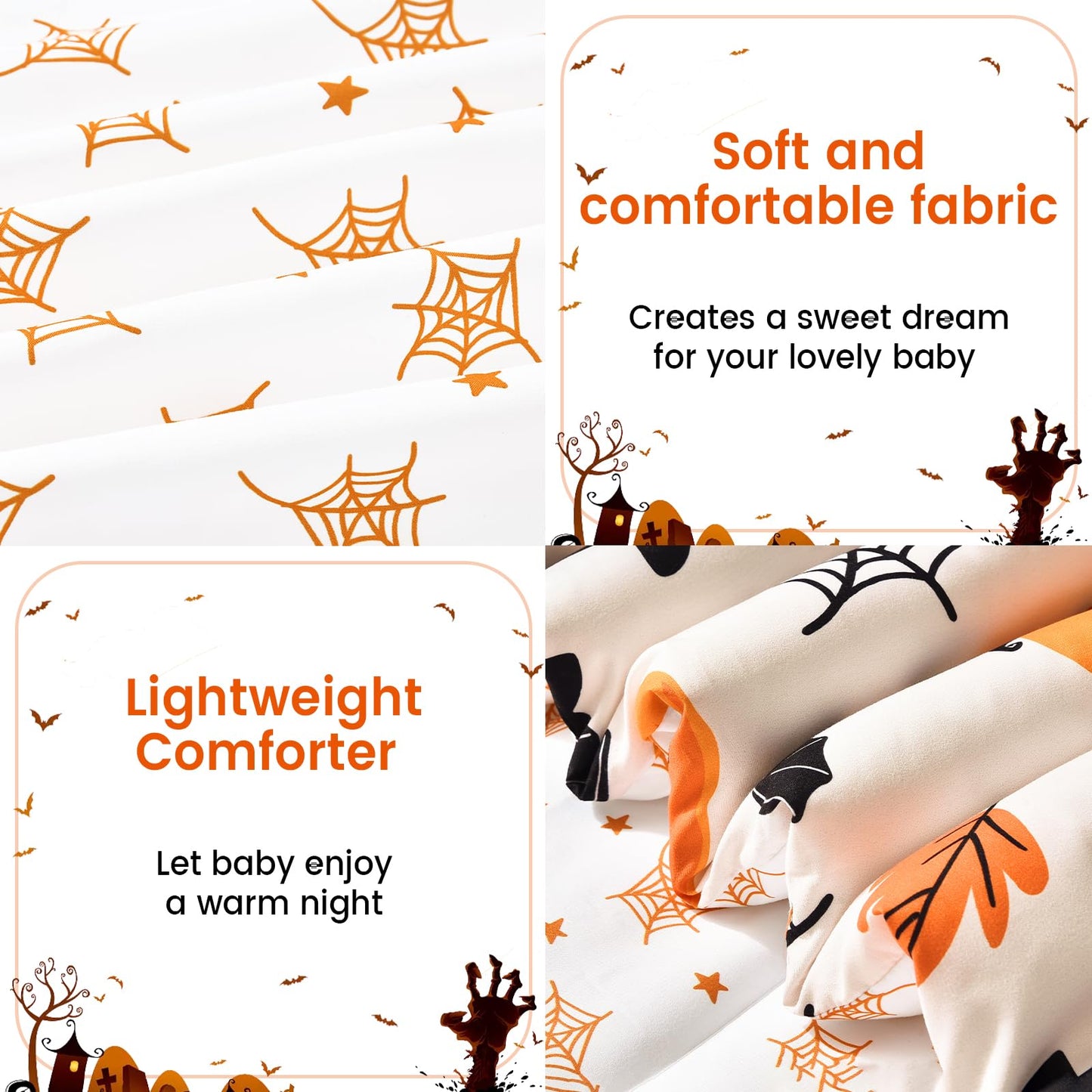 PHF 4 Piece Toddler Bedding Set, Ultra Soft Toddler Comforter Sets Include Comforter, Fitted Sheet, Flat Top Sheet and Pillowcase for Girls, Halloween Bed in A Bag for Baby Bedroom, Pumpkin