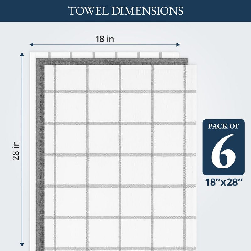 LANE LINEN Cotton Kitchen Towels and Dish Cloths Set, 6-Pack – Absorbent, Quick-Drying Dish Towel, 18" x 28", Soft, Premium Hand and Tea Towels - Grey