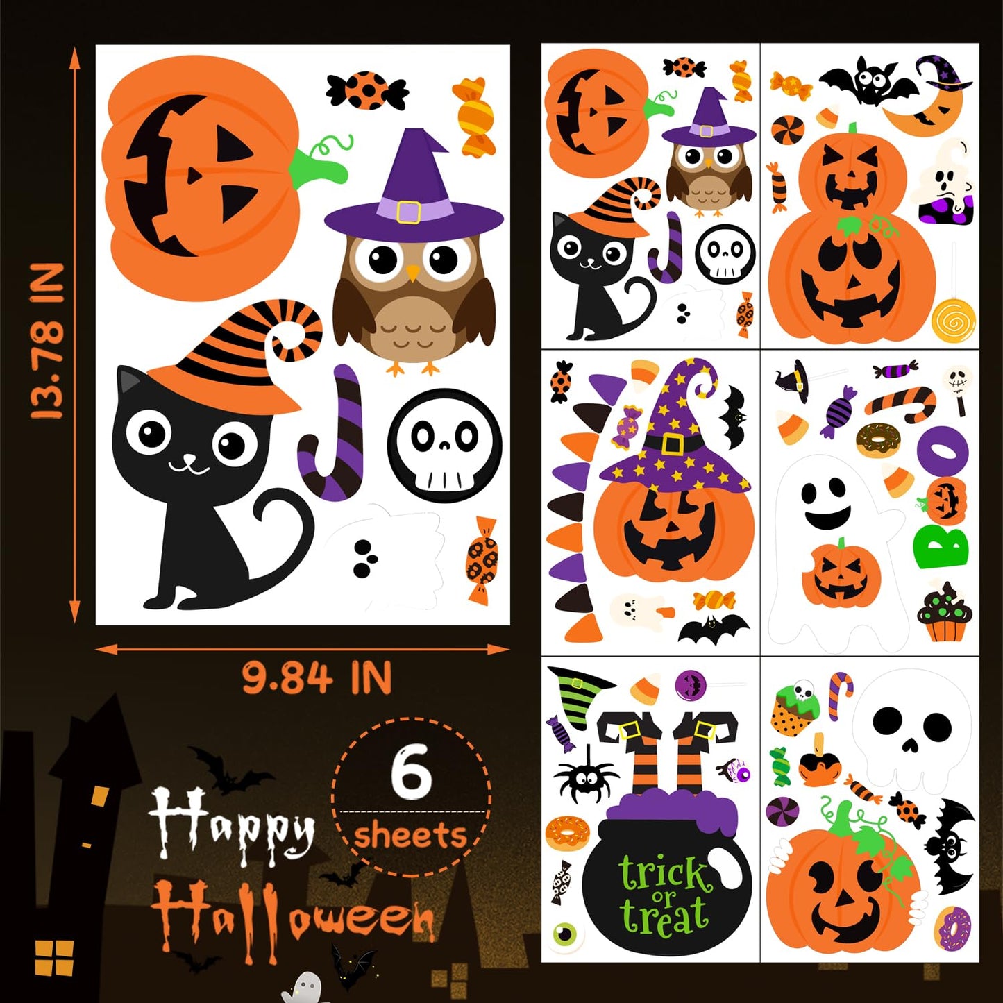 6 Pcs Window Clings - Halloween Decorations With Cute Pumpkin Ghost Stickers and Decals for Party