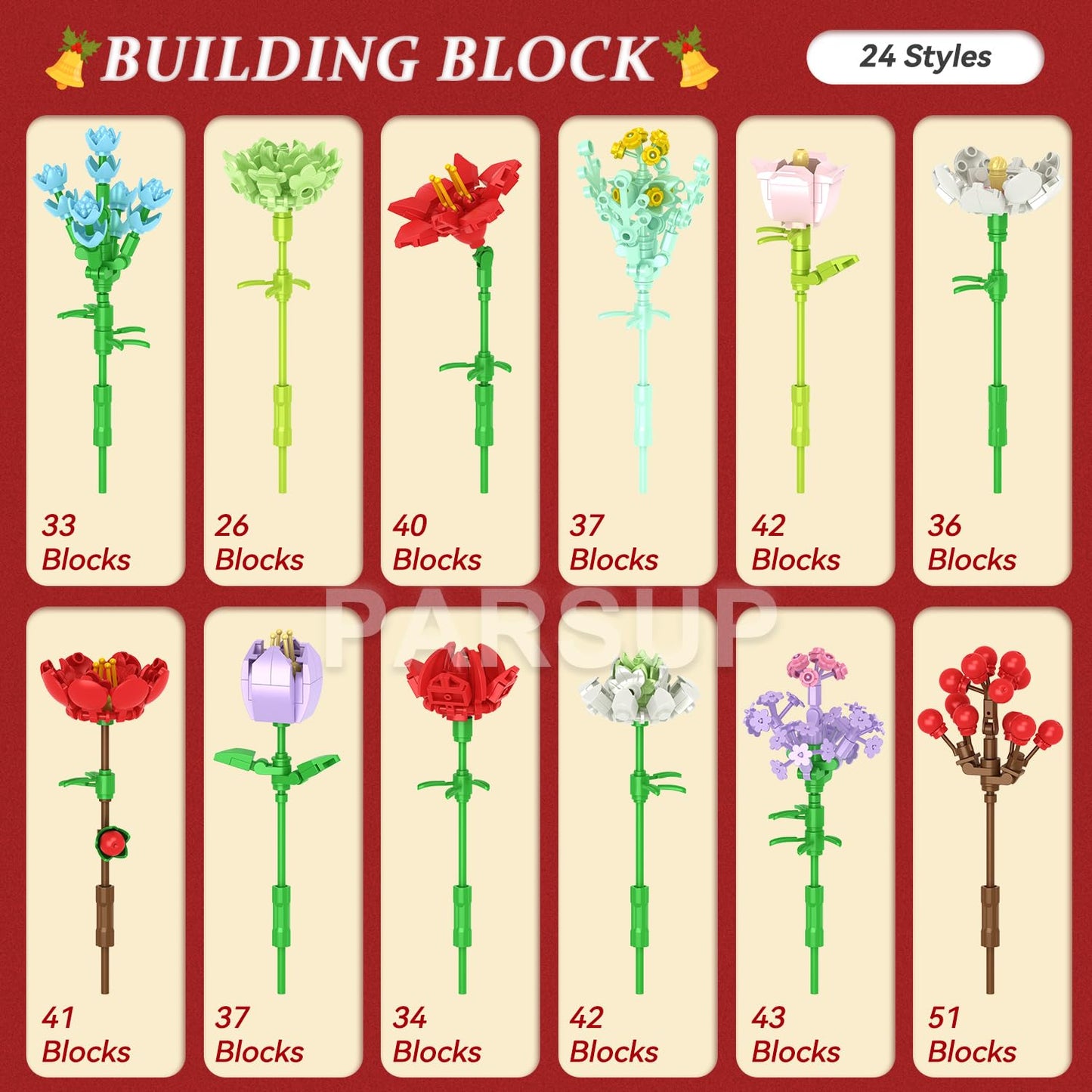 Christmas Advent Calendar 2025, Flower Building Blocks, 24 Days Countdown Calendar Toys, Building Brick Toys Party Favors, Xmas Gifts
