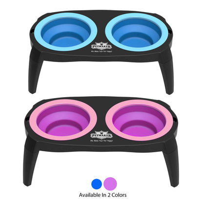 Elevated Cat and Dog Food Bowls with Non-Slip Stand - Removable and Collapsible Silicone Feeder for Food and Water - 16-Ounces Each by PETMAKER (Pink)
