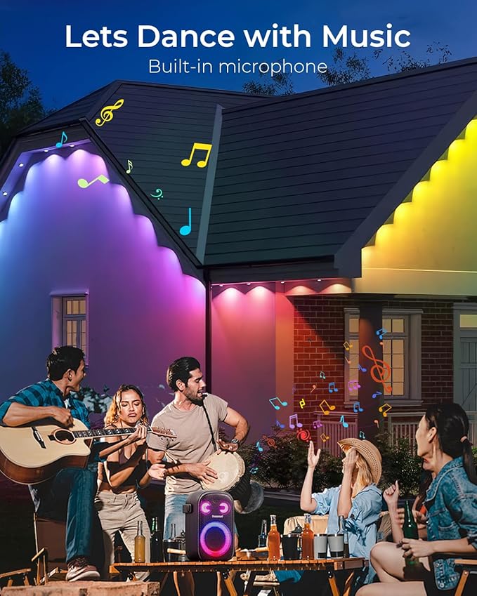 CINOTON Permanent Outdoor Lights 50ft, Smart RGBW+IC Eaves Lights with 30LEDs, IP67 Waterproof, 111 Scene Modes for Daily and Festival, Halloween Christmas Holiday Decor, APP/Voice/Remote Control