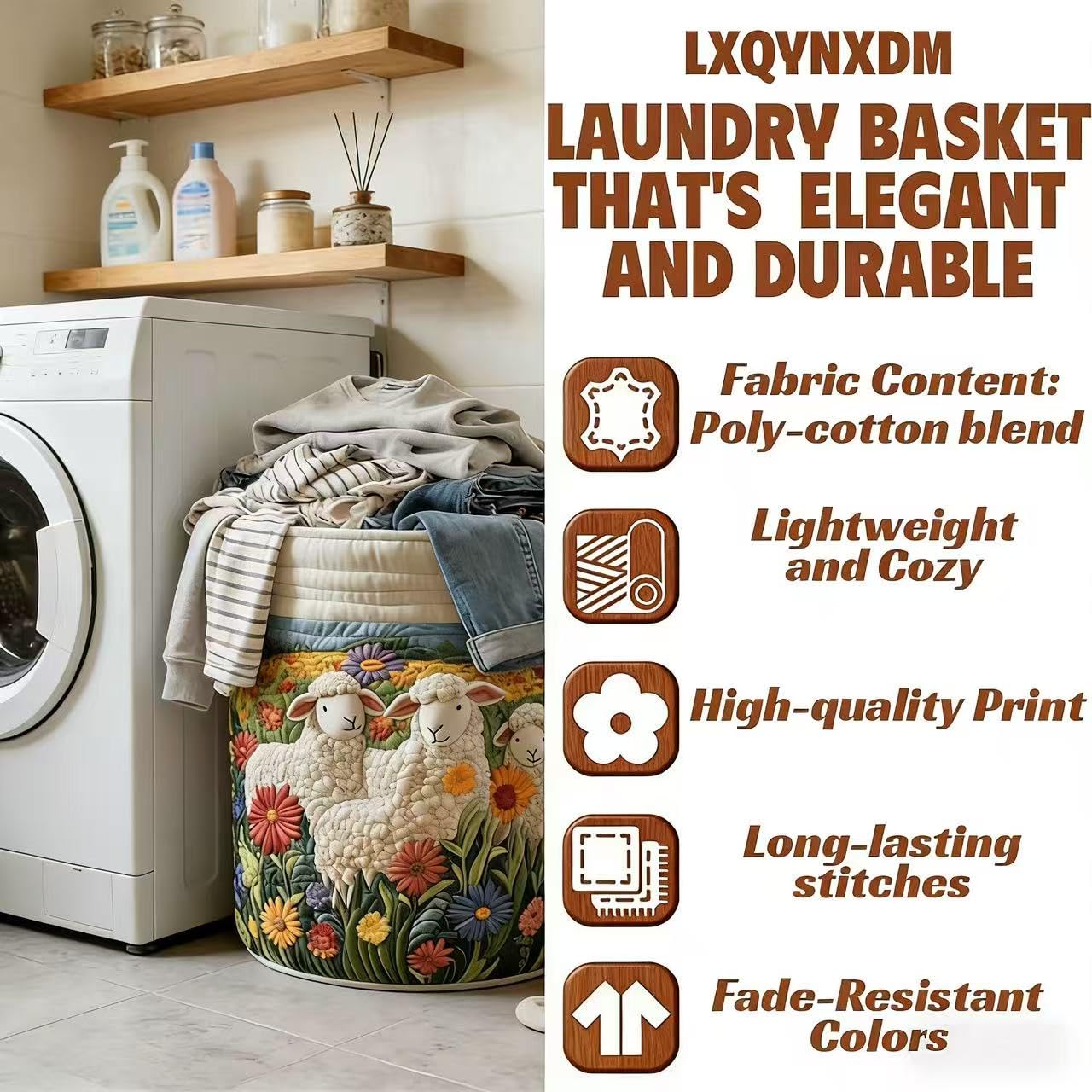 Quilted Laundry Basket With Handles,boho fabric storage basket,multi-functional clothes storage basket，Lightweight and foldable design (Style B, S：14in*18in)