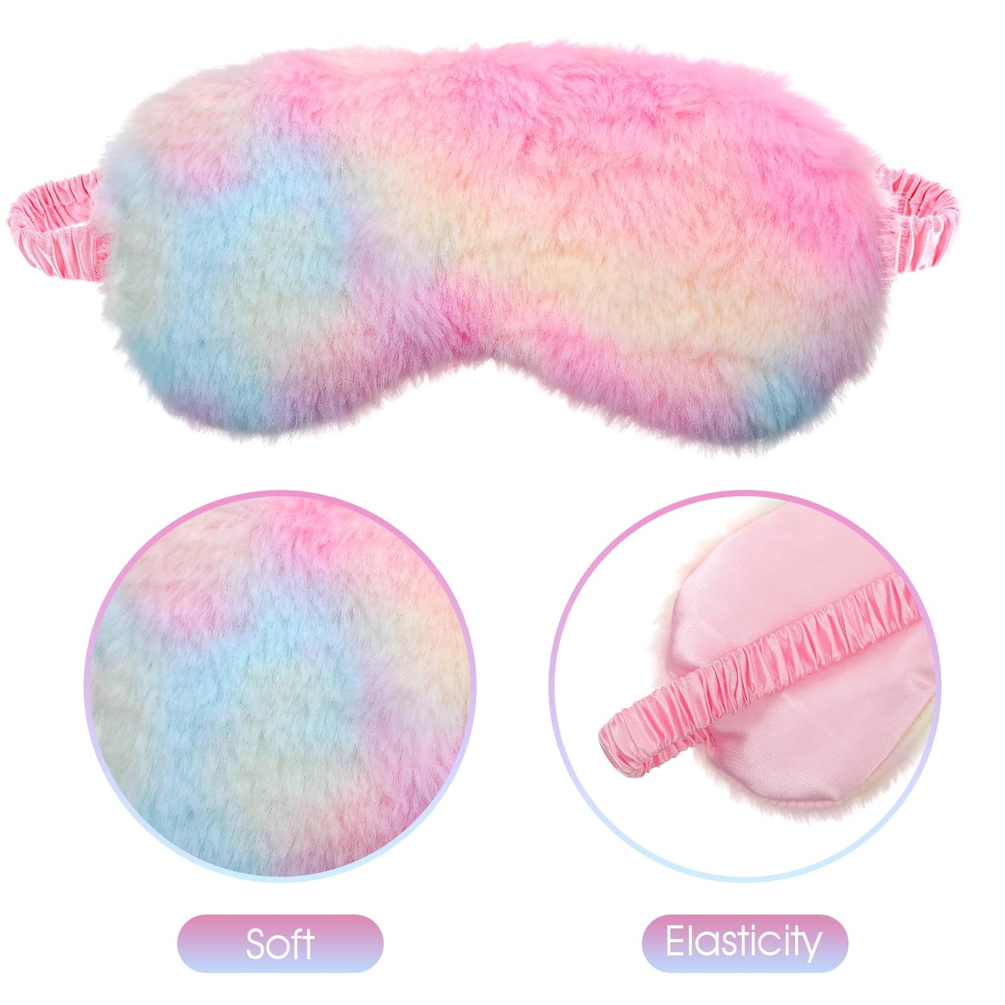 2 Pack Plush Sleeping Eye Mask Soft Plush Eye Mask Fuffy Eye Cover Comfortable Sleep Mask Blindfold Rainbow Faux Fur Eye Shade for Women, Men and Kids Travel Nap Sleeping 565488_2_3pL1H9vJ3