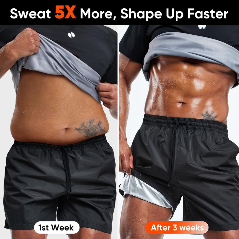 HOTSUIT Sauna Suit for Men Weight Loss Heat Trapping Sweat Shirts & Fat burning Shorts for Weight Loss Workout Gym Exercise Boxing Black 4XL