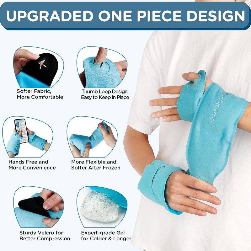 Wrist Ice Pack Wrap for Carpal Tunnel Relief | Reusable Gel Compress for Hand Pain - 2 Packs