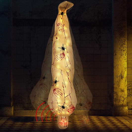 Halloween Decorations Outdoor Hanging Cocoon Corpse Props, Scary Halloween Party Favors Skeleton Body Lighted Realistic Spooky Haunted House Yard Tree Prop for Indoor Outdoor Decor, 68 Inches