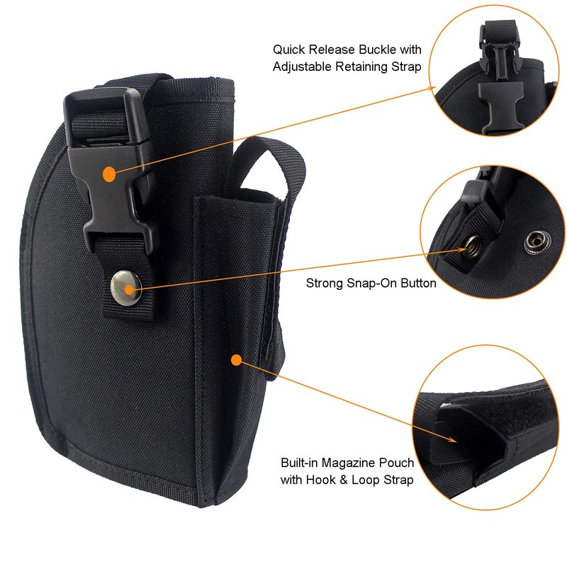 Depring Tactical Belt Holster with Mag Pouch for Handguns with Light or Laser Attachment Universal Outside The Waistband Holster Black