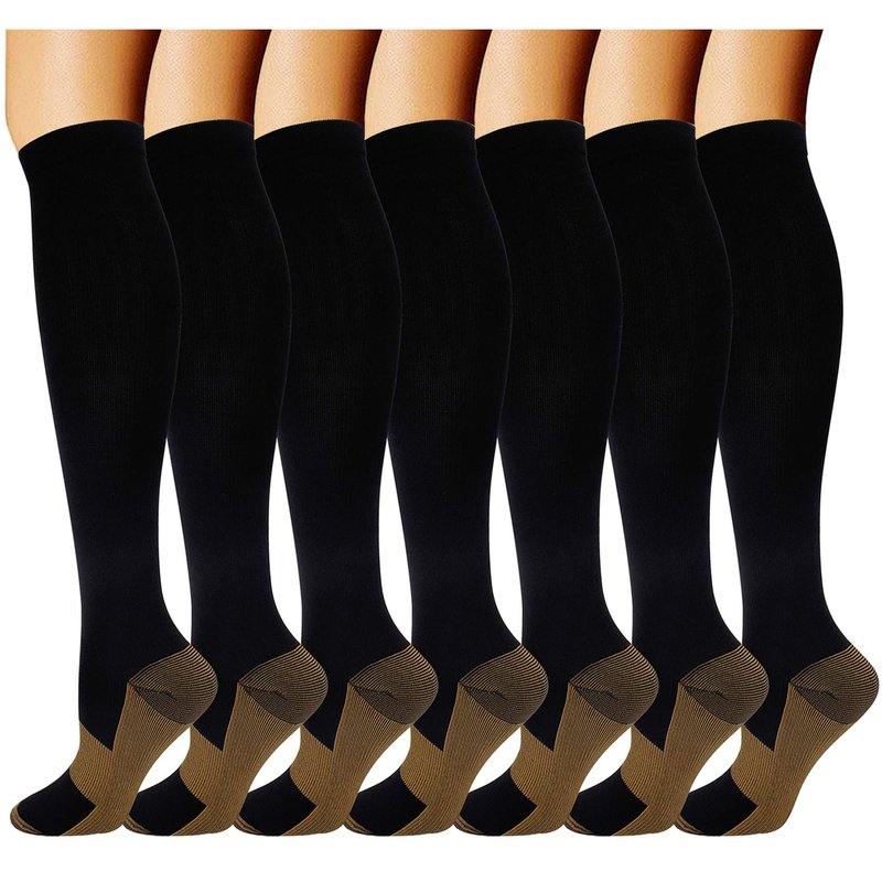 Double Couple 7 Pairs Copper Compression Socks for Men Women Knee High Stockings Support Socks for Sports