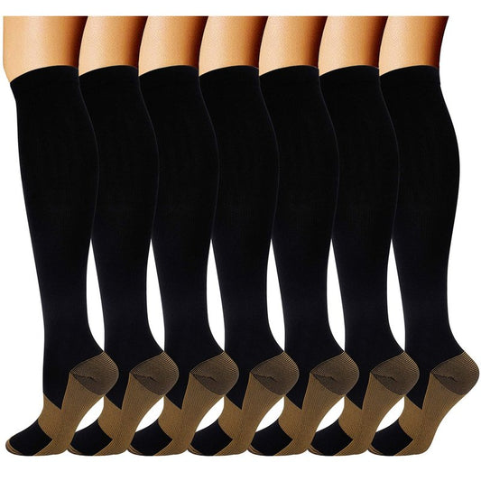 Double Couple 7 Pairs Copper Compression Socks for Men Women Knee High Stockings Support Socks for Sports