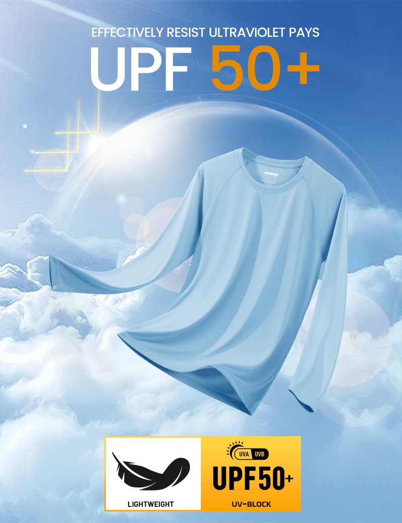 Sun Shirts for Men UV Shirts Hiking T-Shirt Rashguard for Men Long Sleeve Quick Dry Shirts Long Sleeve Sun Shirts Men Water Shirts Blue