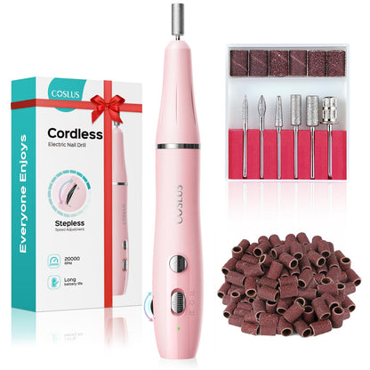 COSLUS Cordless Electric Nail Drill File: Nail Drill Machine with Stepless Speed Knob for Acrylic Gel Dip Powder Polish, Professional Portable Manicure Pedicure Rechargeable for Home Salon Use Purple