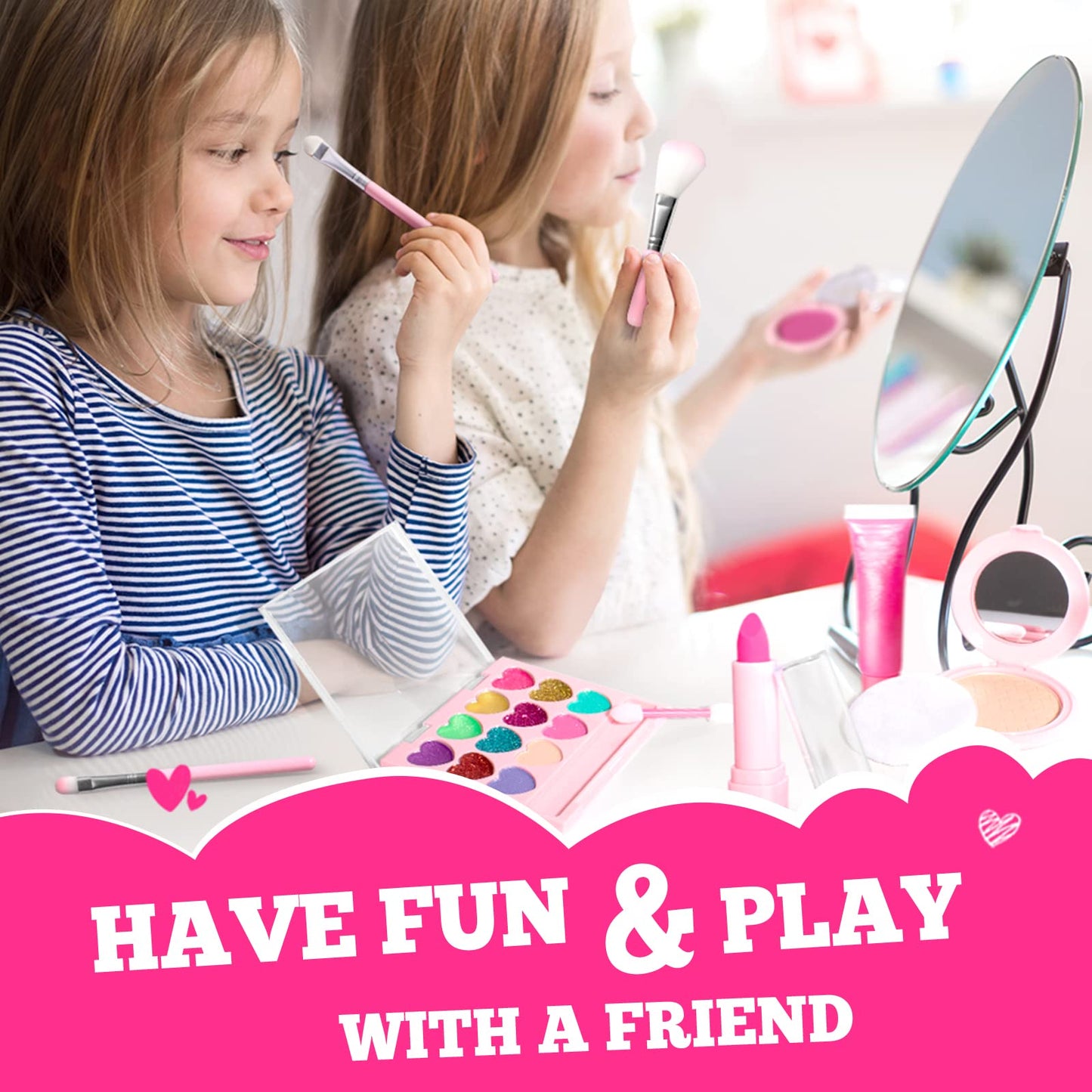 ULOVEME Kids Real Makeup Kit for Girls with Fluffy Purse - Real, Non Toxic, Washable Make Up Toy - Umicorn Toys Gift for 3 4 5 6 7 8 Years Old Girls Birthday (Pink Umicorn)