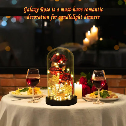 Womens Gift for Christmas Birthday Gift,Christmas Rose Gifts for Women,Galaxy Flower Rose with 2 Light Modes,Colorful Crystal Flower Enchanted Rose in Glass Dome,Xmas Gifts for Mom Wife Girlfriend