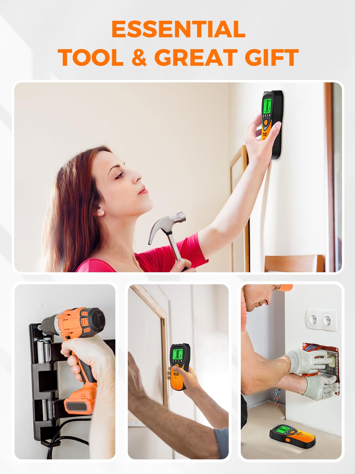 Mecurate Stud Finder Wall Scanner Sensor - 5 in 1 Electronic Stud with LCD Display & Audio Alarm for Wood AC Live Wire Metal Studs Detection Joist Pipe
