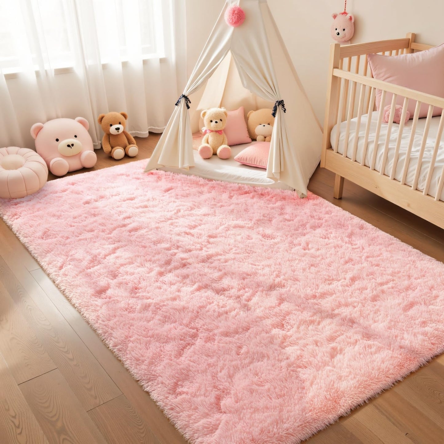 Macgace Light Pink Rugs for Bedroom Girls, 3x5 Shag Rug Fluffy Area Rugs with Non-Slip Backing for Living Room, Fuzzy Plush Carpet Washable Rug Cute Home Decor Aesthetic for Nursery Dorm Office
