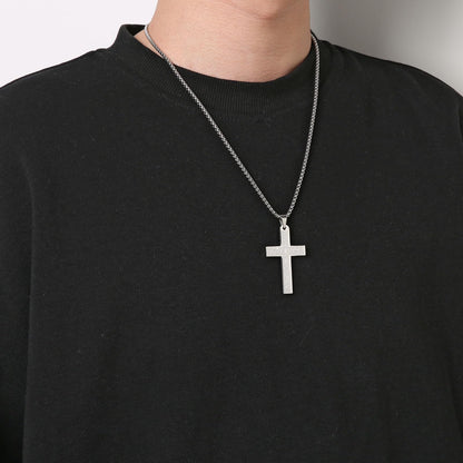 HZMAN Stainless Steel Cross Necklace for Men Women Inspiring Lord's Prayer Cross Pendant Jewelry Gift (Silver)