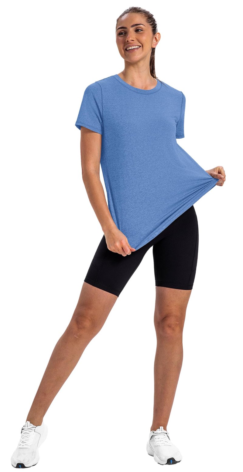 NIASHOT Summer Tops for Women 2025 Short Sleeve Workout Clothes Athletic Shirts Pilates Outfits Camisetas Deportivas para Blue L