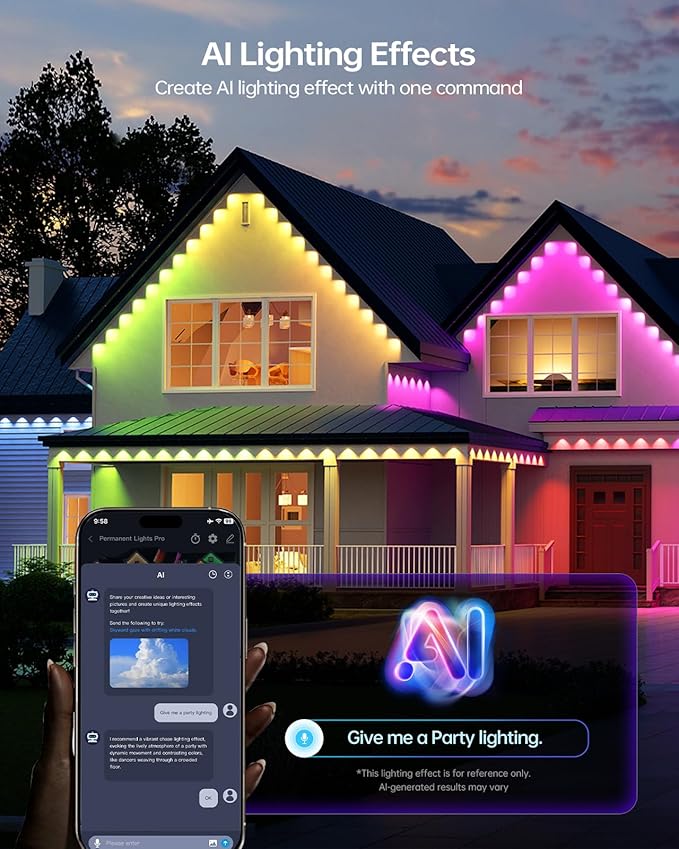 ASAHOM Permanent Outdoor Light Pro S108C, 150FT with 108 RGBCW 70lm LED, WLED Integration, AI Lighting, 30000 Lighting Effect Combination, IP67 Waterproof for Halloween Christmas Daily Decor, White