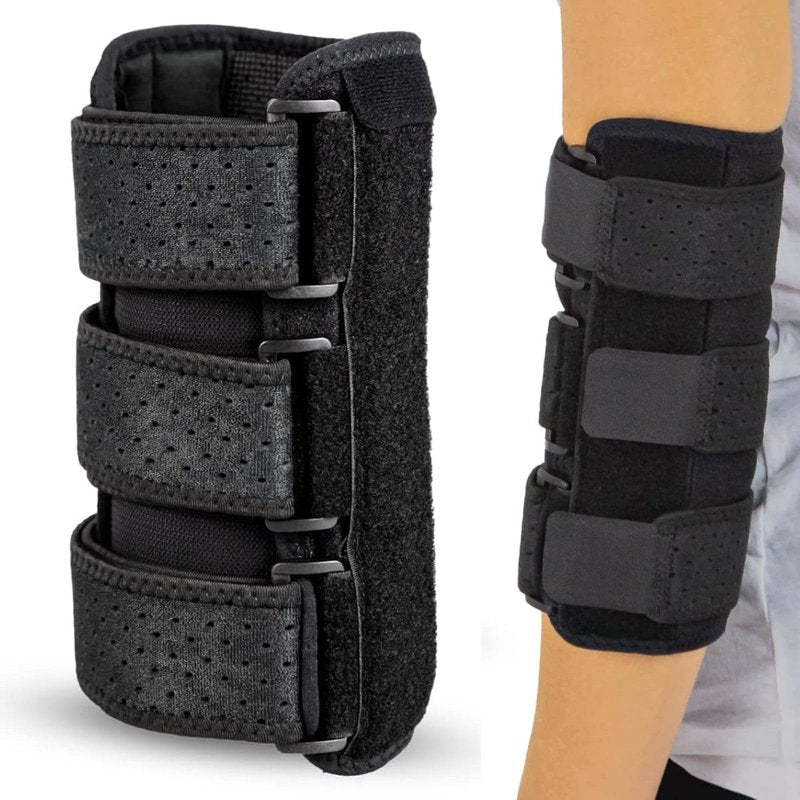 Vive Elbow Splint Brace for Tendonitis, Cubital Tunnel, Sleep Support, Tennis Elbow - 2 Removeable Splints That Stabilize Joint for Pain Relief - Arm Compression Sleeve Immobilizer for Men and Women