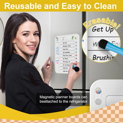 Magnetic Chore Chart for Kids, ADHD Task Tracker Easy-Check Routine Dry Erase Board, to-Do List Planning Tool with Stand for Fridge/Desk/Home/School, 6 Reusable Sheets, 2 Markers-Raw White