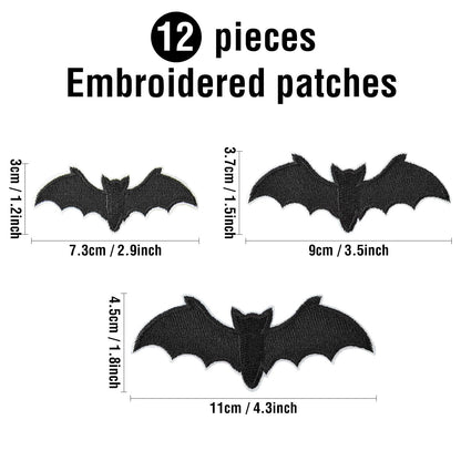 TACVEL 12 Pieces Black Bat Halloween Iron on Patch, Embroidered Sew On/Iron on Patch Applique for Clothes, Dress, Hat, Jeans, DIY Accessories-Style 2