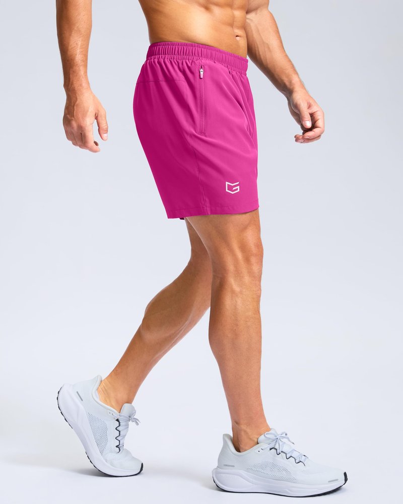 G Gradual Men's Athletic Running Shorts with Zipper Pockets Quick Dry 7"/ 5"/ 9" Workout Gym Shorts for Basketball Hiking(Rose,5XXXL)