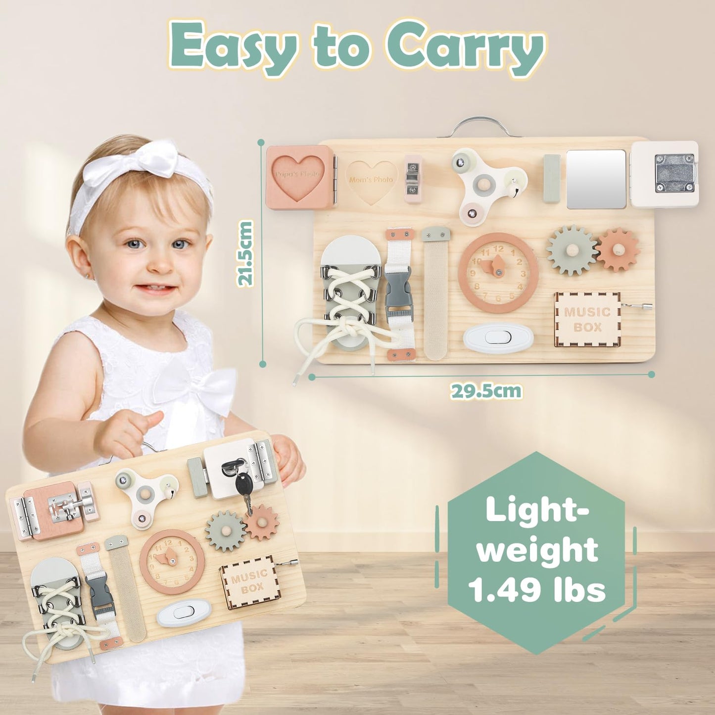 Joyreal Wooden Busy Board for Toddlers - Activity Board Sensory Toys Fidget Board Montessori Travel Toys for Plane Fine Motor Skills Gift for Girls Boys