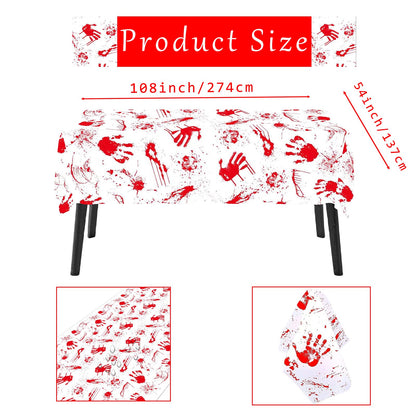 3 Pieces Bloody Handprint Tablecloth - 54x108 Inches Disposable Blood Splatter Themed Plastic Table Cover with Red Handprints for Halloween Horror-Themed Party Decorations, and Scary Movie Nights
