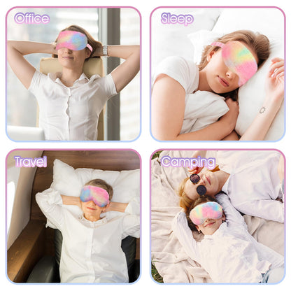 2 Pack Plush Sleeping Eye Mask Soft Plush Eye Mask Fuffy Eye Cover Comfortable Sleep Mask Blindfold Rainbow Faux Fur Eye Shade for Women, Men and Kids Travel Nap Sleeping 565488_2_3pL1H9vJ3