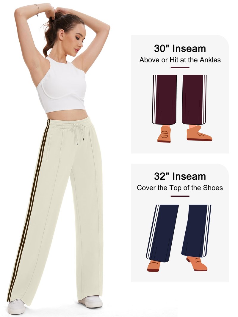 Tapata Regular Women's 30" Inseam Casual Pants Track Athletic Sweatpants Warm Up Loose Side Stripe Street Slacks, Beige, L
