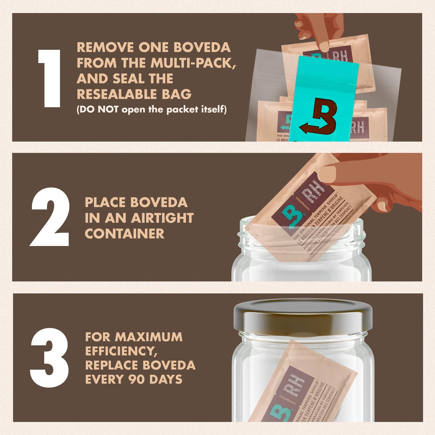 Boveda 58% Two-Way Humidity Control Packs For Storing 1 lb – Size 67 – 4 Pack – Moisture Absorbers for Storage Containers – Humidifier Packs – Hydration Packets in Resealable Bag