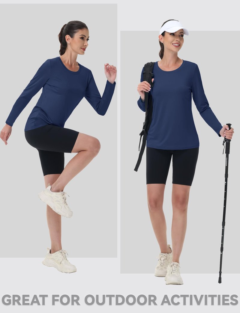 MAGCOMSEN SPF Shirts for Women Long Sleeve Quick Dry Lightweight T-Shirts Athletic Running Hiking Workout Tops Navy Blue M