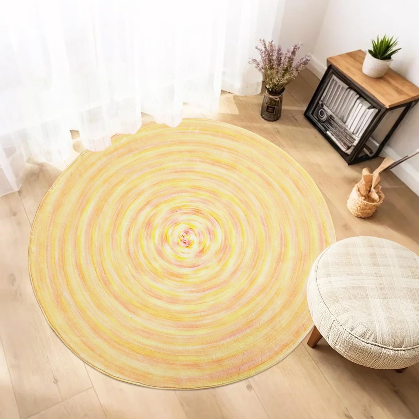 Lacomfy Kids Rug 3.3Ft Round Play Carpet for Boys Girls Bedroom Nursery, Soft Playroom Rug for Toddlers Children, Neutral Modern Abstract Mat for Dorm Bedside Living Room Indoor Decor, Yellow Gradient