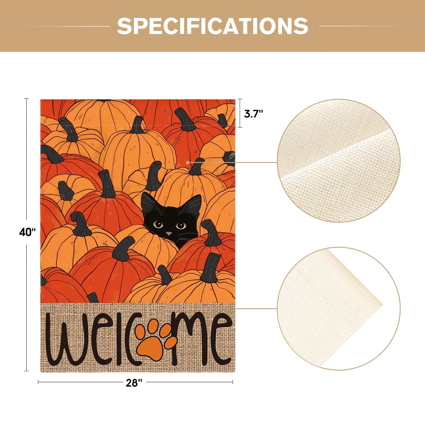 AVOIN colorlife Fall House Flag 28x40 Inch Double Sided Outside, Black Cat Autumn Welcome Pumpkins Seasonal Yard Outdoor Flag