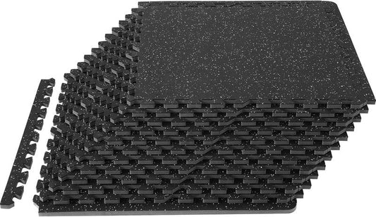 VEVOR Gym Flooring Tiles - Interlocking Rubber Mats with High-Density EVA Foam | 25 x 25In, Black & Gray, 48 sq.ft