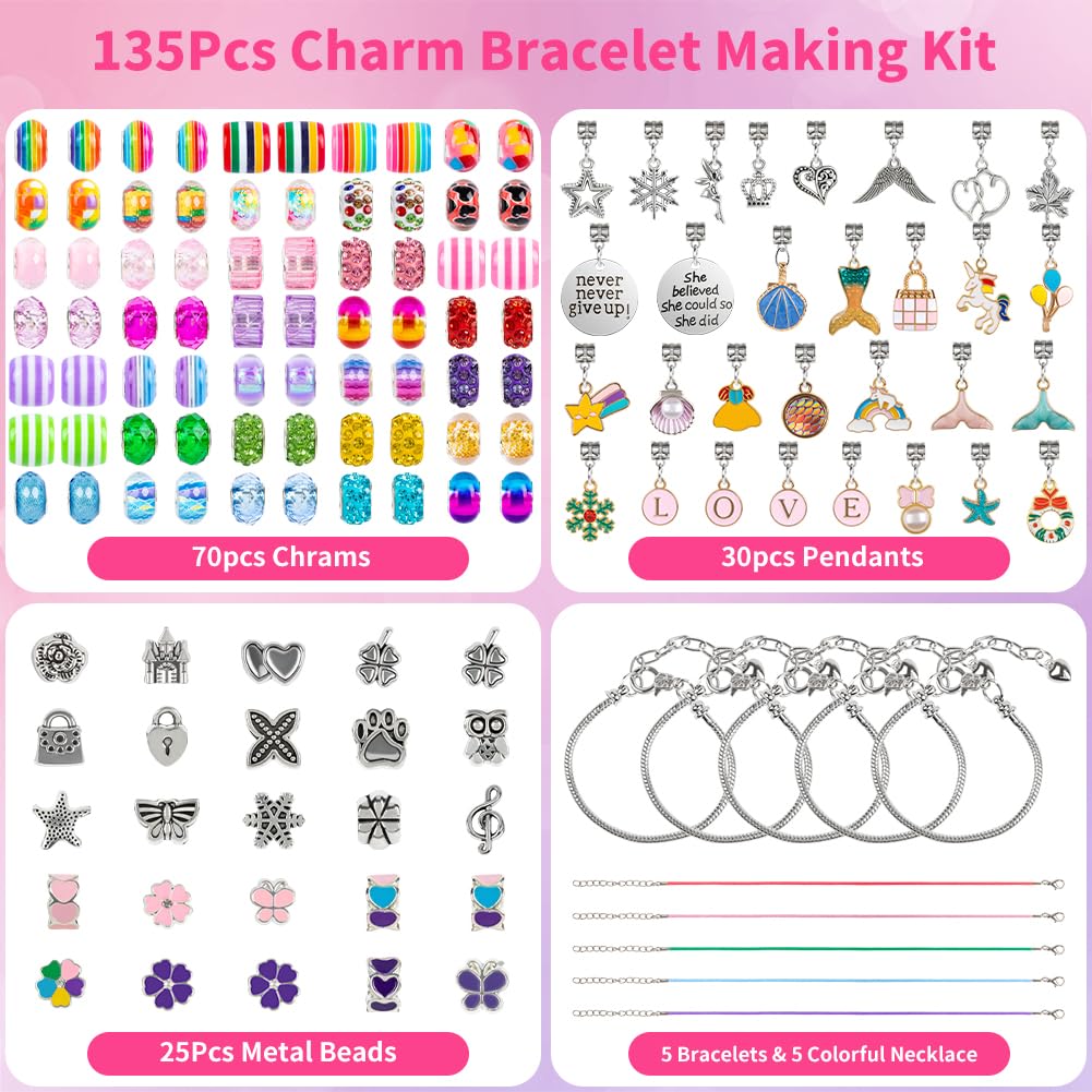 Sofier Charm Bracelet Making Kit for Girls Jewelry Box Jewelry Making Kit Gifts for Girls 4-12 DIY Craft Toys Birthday Christmas