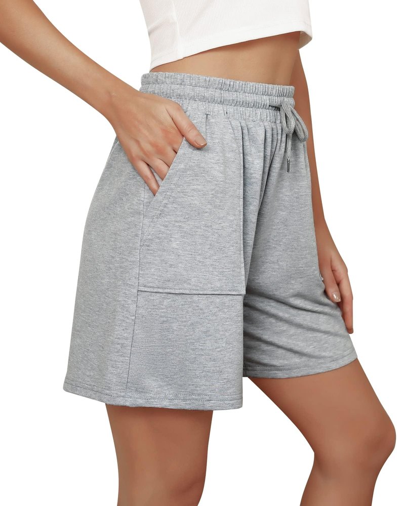 Women Bermuda Shorts Casual Summer Cotton Lounge Knee Length Comfy Drawstring Sweat Shorts Grey M