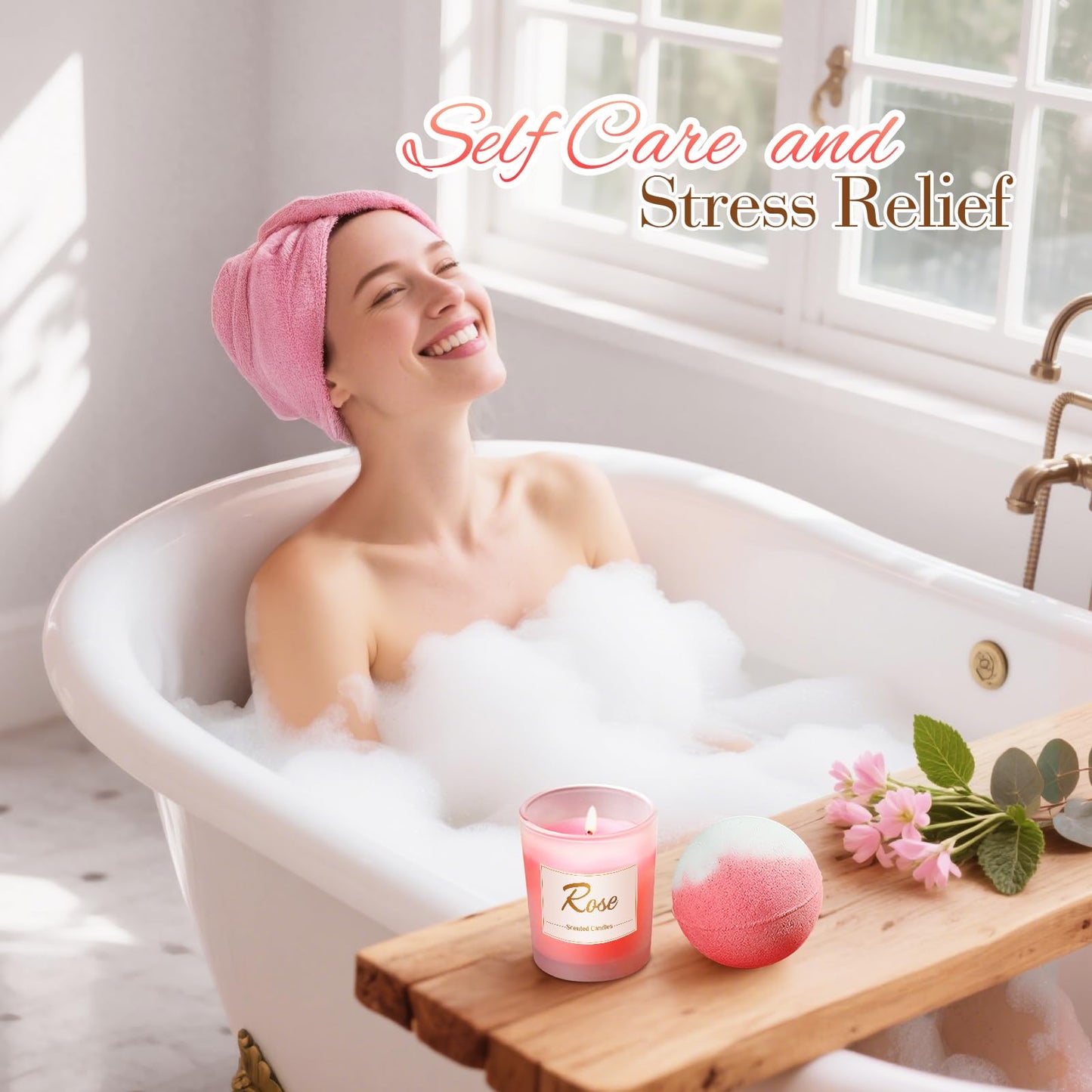 Birthday Gifts for Women, Mom, Sister, Friend: Unique Pink Self Care Spa Relaxation Baskets Set, Christmas, Holiday, Valentines Day Presents for Her, Girlfriend, Grandma, Wife, Bestie, Coworkers