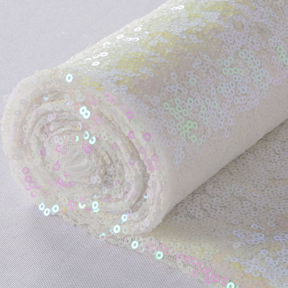 ShinyBeauty 15 Feet Sequin Fabric by The Yard | 5 Yards Transparent White Glitter Mesh Fabric | Sparkle Material for Sewing & Dress Making | Perfect for Backdrops & Decor