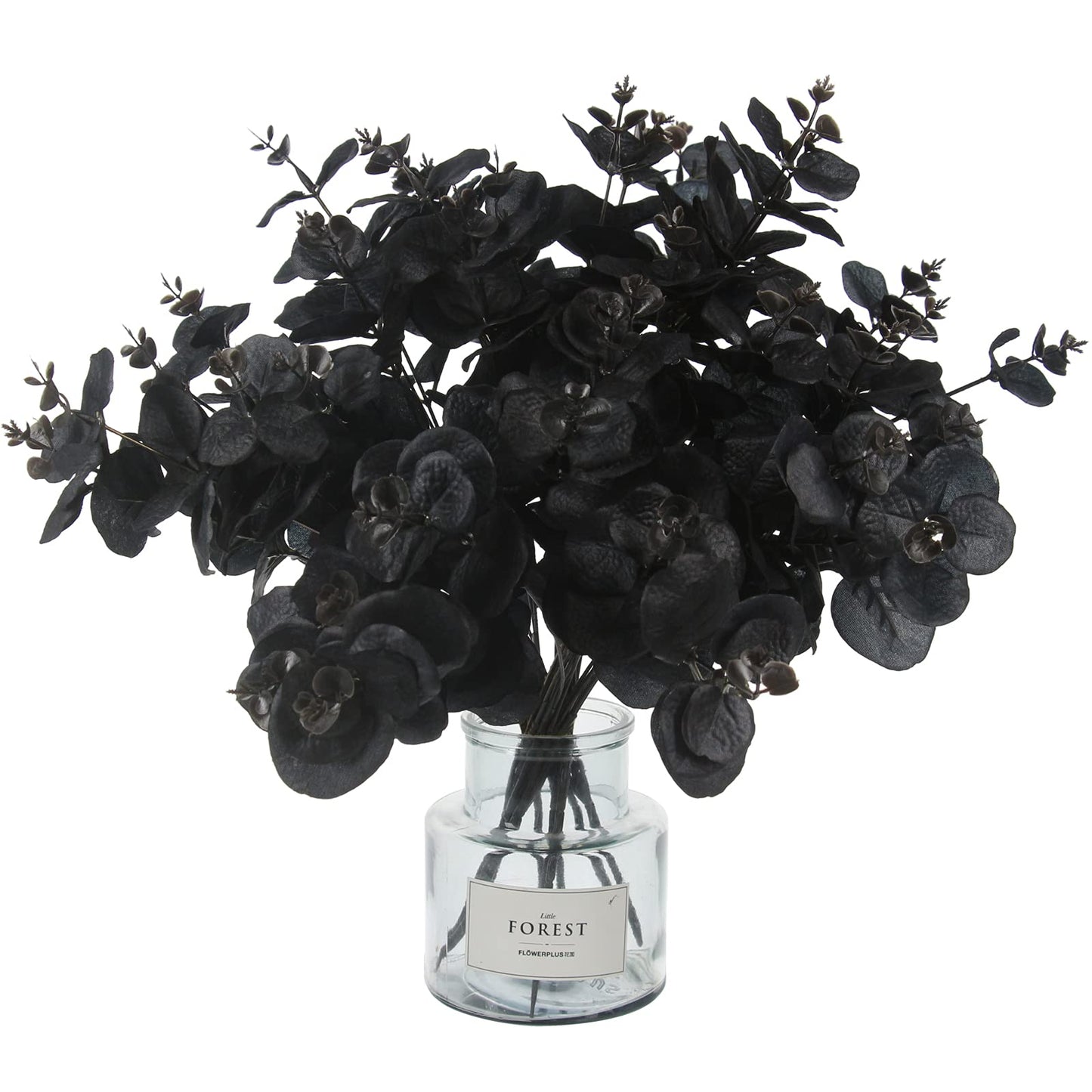 Tinsow 5 Pcs Black Artificial Eucalyptus Stems Faux Eucalyptuses Branches Black Leaf Halloween Centerpiece Halloween Home Decor (Black, 5)