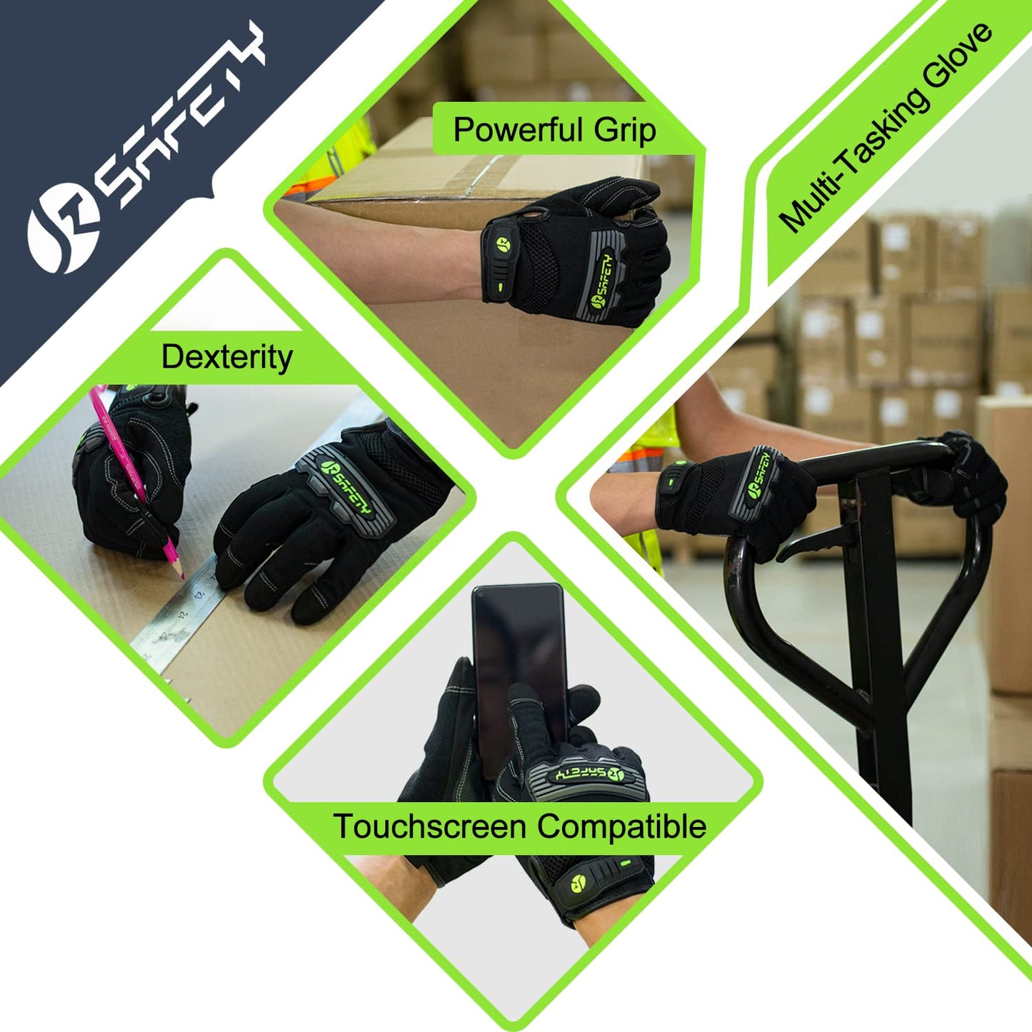 JKSafety High Performance Utility Work Gloves, all Purposes Mechanical Gloves, Guantes de Trabajo, for men and women, safety utility for works (G228-Black L)