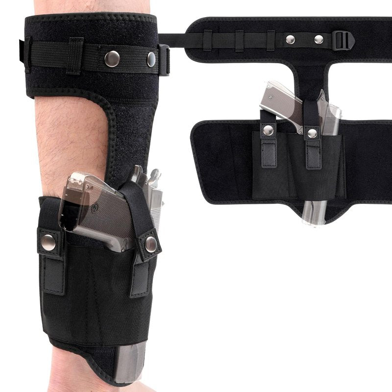 Funnysoft Ankle Holster for Concealed Carry Gun Leg Carry Pistol Holster with Pouch Compatible with Glock 43 26 19 SIG-P365 Ruger LCP 9mm 380 Adjustable Fit for Men Women(Classic)