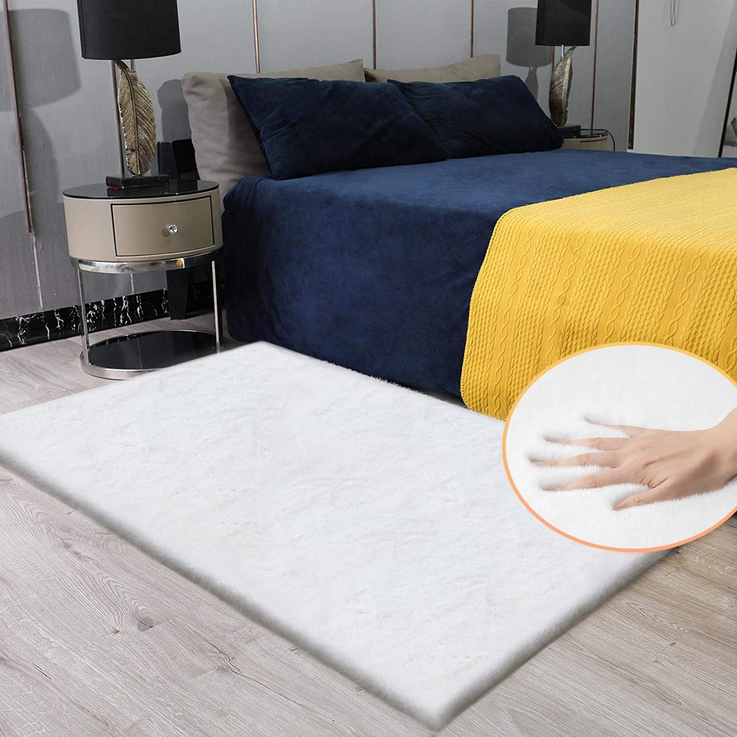 ORINOVA White Shaggy Bunny Fur Rugs for Living Room Washable Furry Area Rugs for Bedroom Nursery Rug 3x5 Teen Room Décor Boho Rug