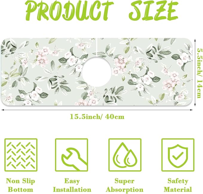 Sink Splash Guard Faucet Mat Petunias Flowers and Butterflies Absorbent Fast