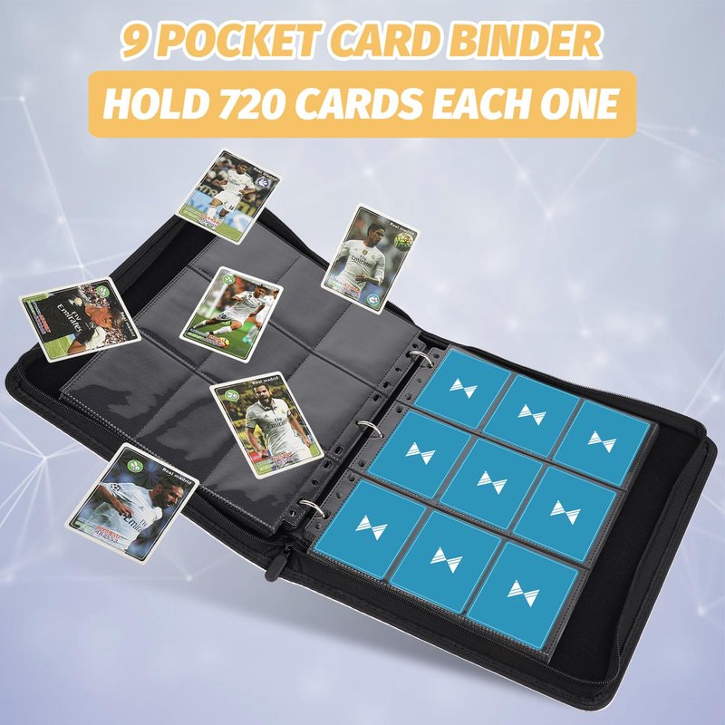 GERMUN 3 Ring 9 Pocket Zipper Card Binder, 720 Double Sided Standard PU Trading Card Album Folder for TCG & Sports Cards, Not Fit Top Loaders (Grass Green)