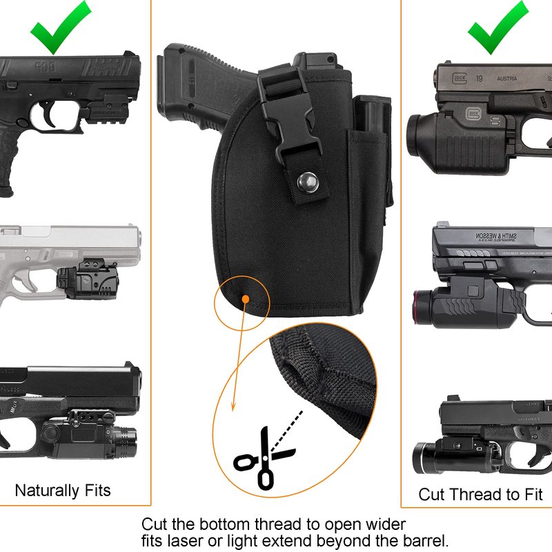 Depring Tactical Belt Holster with Mag Pouch for Handguns with Light or Laser Attachment Universal Outside The Waistband Holster Black