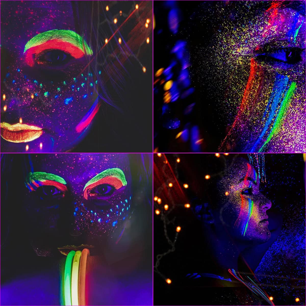 Bowitzki UV Neon Face and Body Paint 8 x 30ml /1 oz Liquid Large Kit Black Light Glow in the Dark Makeup Set Fluorescent Painting for Adults Kids Music Festivals Party Halloween Christmas