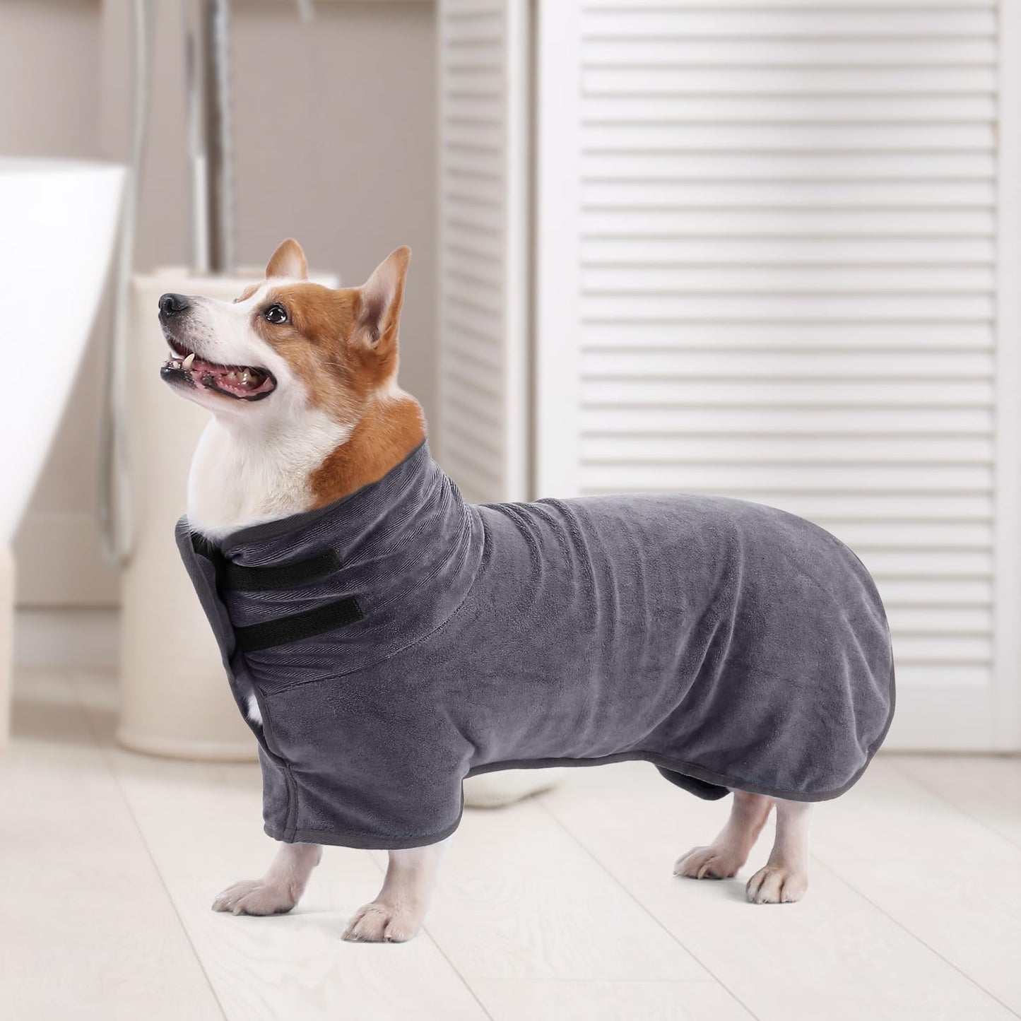 PETTOM Dog Drying Coat Super Absorbent, Adjustable Microfiber Dog Towel Robe, Soft Dogs Robe Quick Drying, Dogs Bathrobe for Bath, Swimming, Muddy Walks (Grey,L)